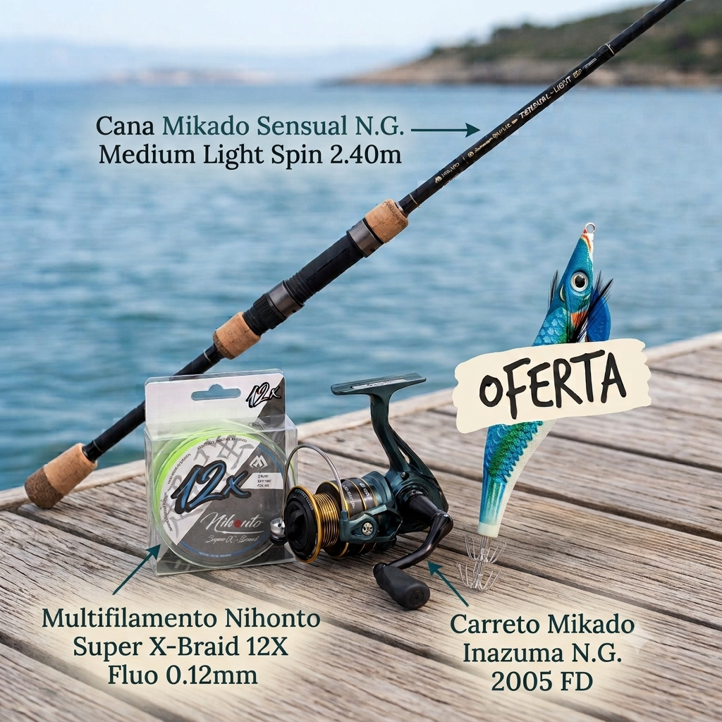 Pack Egging Mikado Sensual N.G. 2.40m (5-25g) + Inazuma 2005 FD + Linha FLUO