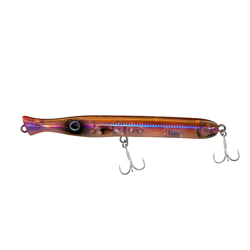 Amostra Fishus Don Belone Mini de 10cm na cor FS Flashy Shad, apresentando reflexos holográficos intensos que imitam peixe-pasto.