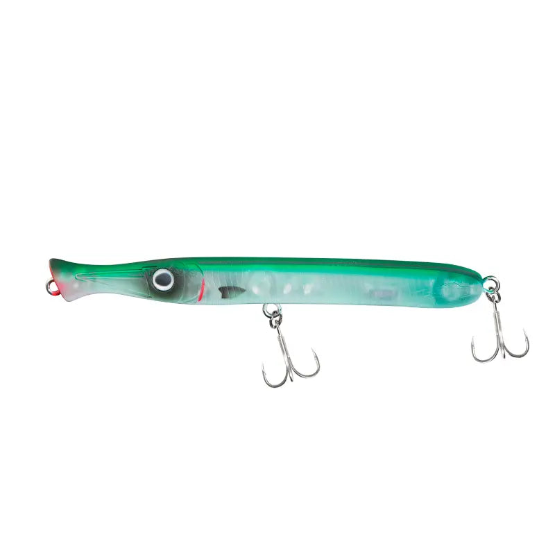 Amostra Fishus Don Belone Mini de 10cm na cor MG Matt Green Back, com acabamento fosco e dorso verde para águas límpidas.