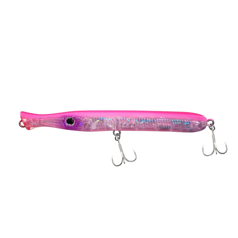 Amostra Fishus Don Belone Mini de 10cm na cor TP Translucid Pink, com design translúcido em tom rosado para predadores costeiros.