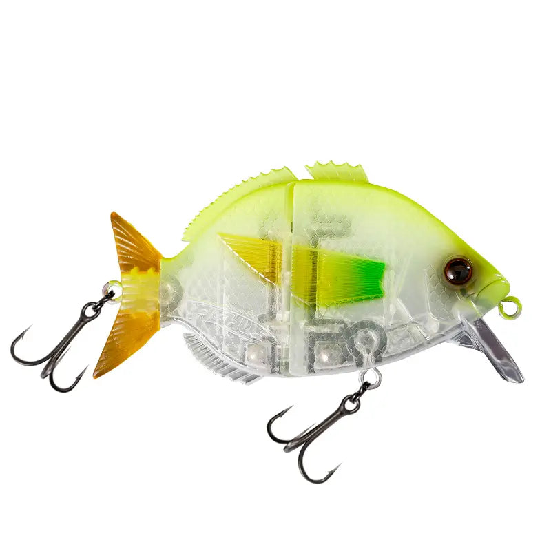 Amostra Fishus Esparrall 76mm 16gr na cor CH - Chartreuse, swimbait personalizável para spinning e predadores.