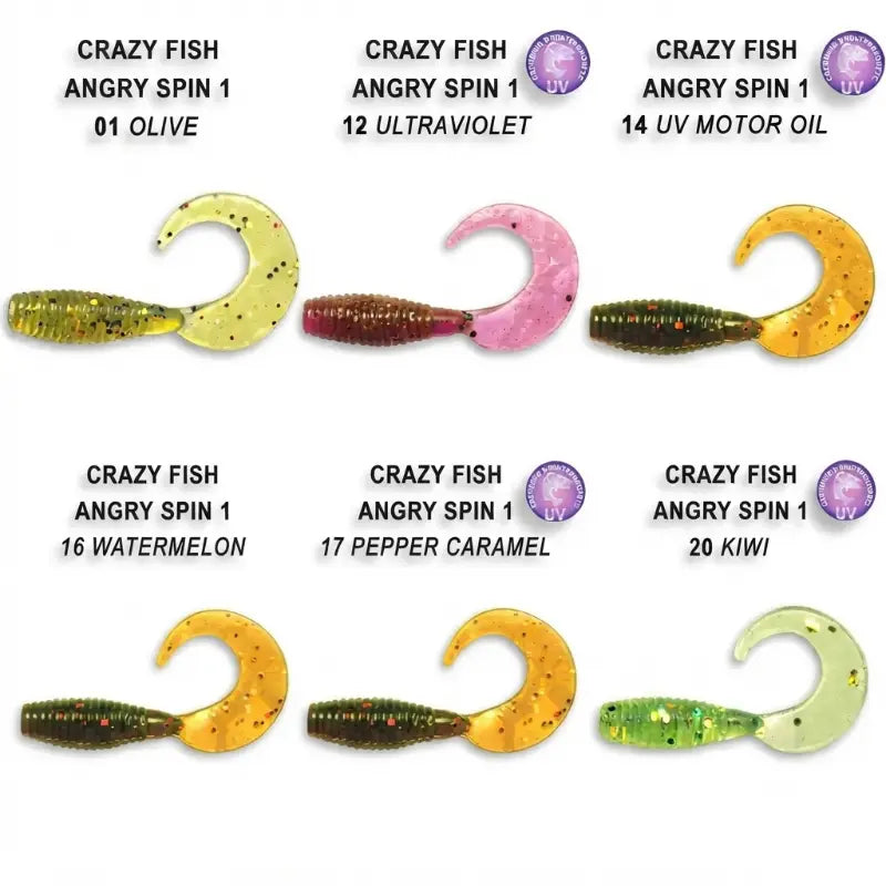 Amostra de vinil Crazy Fish Angry Spin 2.5cm pack de 8 unidades para LRF e Ajing