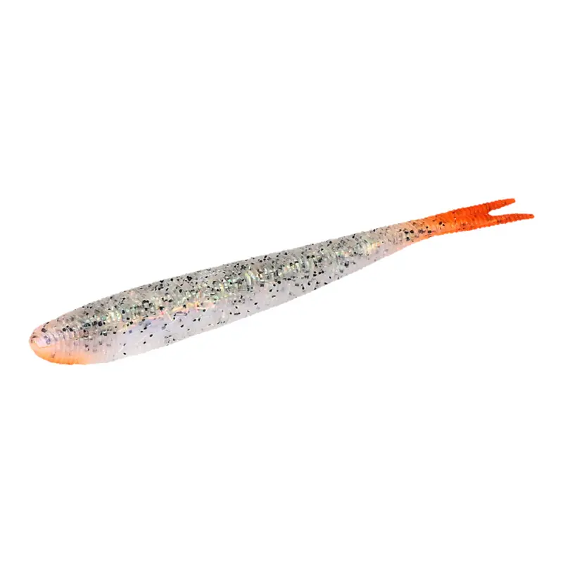 Amostra de vinil com cauda bifurcada Mikado Saira 8cm - Cor 112RT, ideal para trutas e predadores.