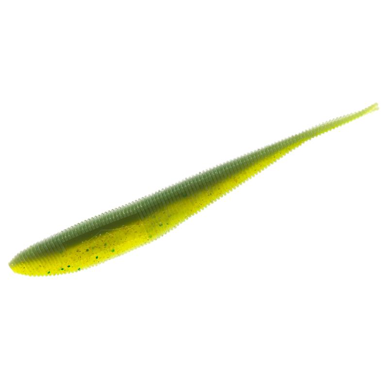 Amostra de vinil com cauda bifurcada Mikado Saira 8cm - Cor 344, ideal para trutas e predadores.
