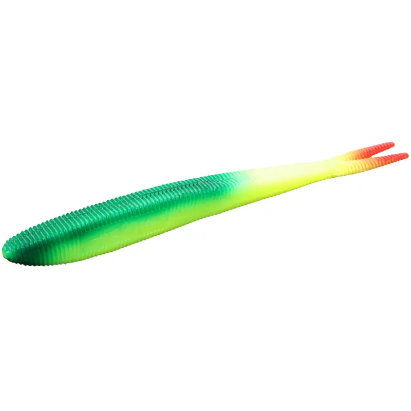 Amostra de vinil com cauda bifurcada Mikado Saira 8cm - Cor 348, ideal para trutas e predadores.