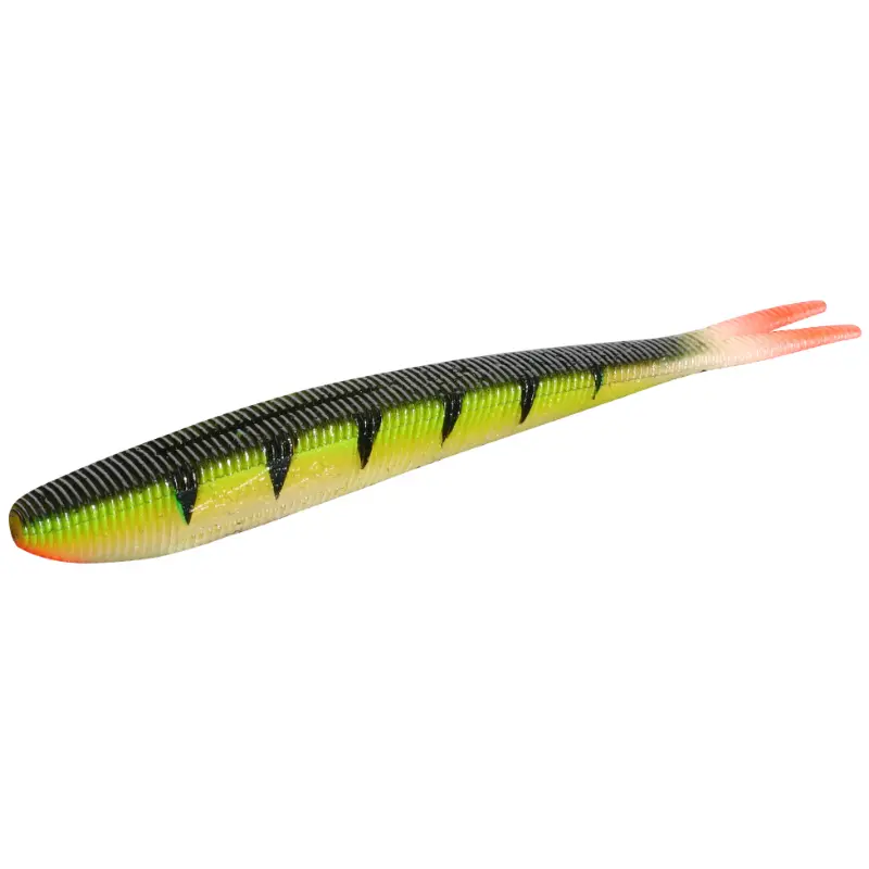 Amostra de vinil com cauda bifurcada Mikado Saira 8cm - Cor 380, ideal para trutas e predadores.