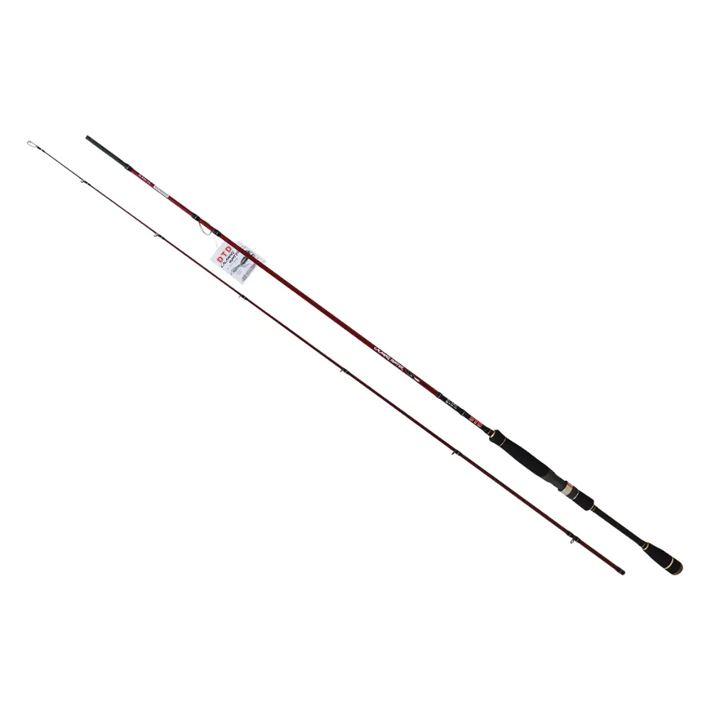 Cana Eging DTD Calamari Hunter 2,46 m para pesca de lulas e chocos, com duas secções, blank em carbono vermelho e punho EVA preto.