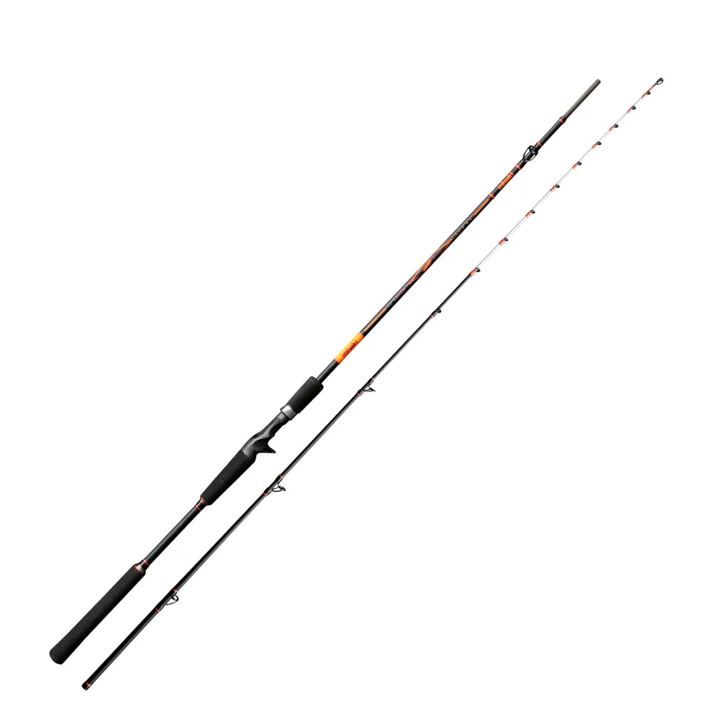 Cana Misaki Craken Casting CMCC23 de 2,30 m e 100–200 g, com componentes Fuji, apresentada em duas secções