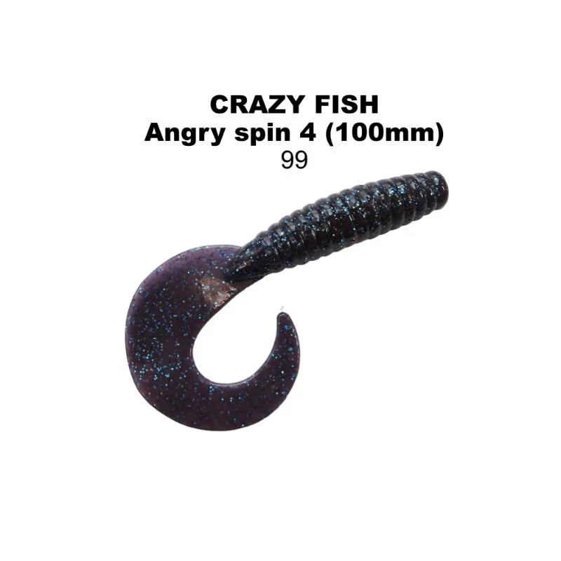 Pack de 6 vinis Crazy Fish Angry Spin 10 cm cor 99 para pesca de predadores