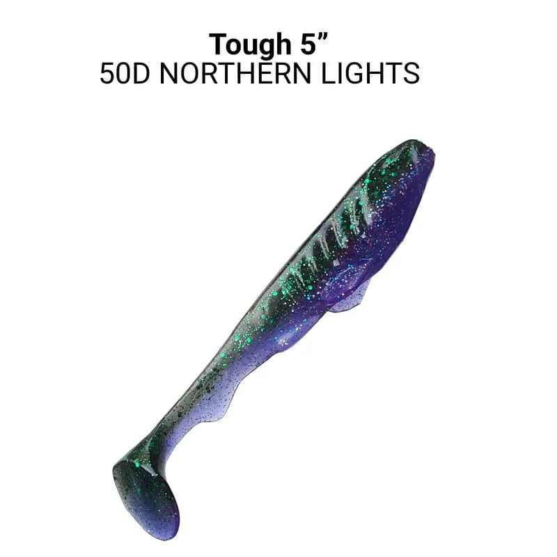 Amostras de silicone Crazy Fish Tough em tamanhos 125mm e 155mm e cor Northern Lights para pesca de predadores na Mundo da Pesca