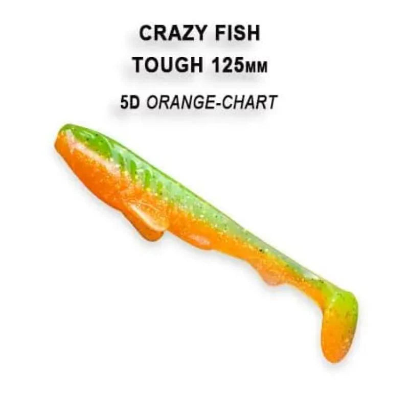 Amostras de silicone Crazy Fish Tough em tamanhos 125mm e 155mm e cor  Orange-Chart para pesca de predadores na Mundo da Pesca