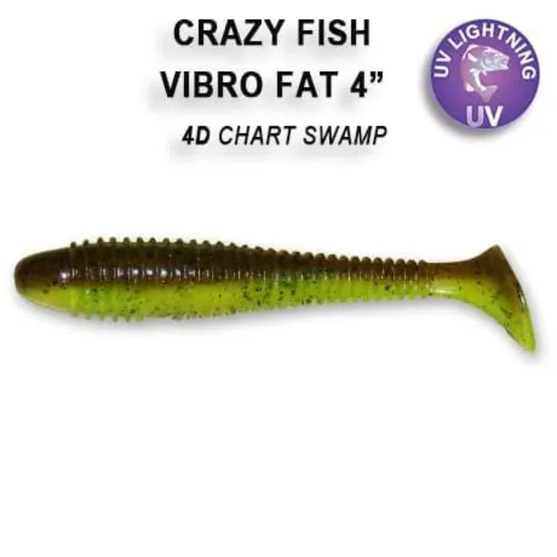 Amostra de vinil Crazy Fish Vibro Fat 10cm cor 4D para pesca de achigã e predadores