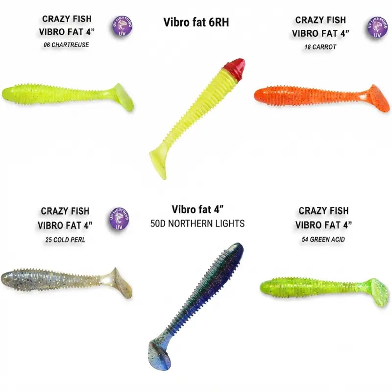 Amostra de vinil Crazy Fish Vibro Fat 10cm cor mais 6 cores para pesca de achigã e predadores