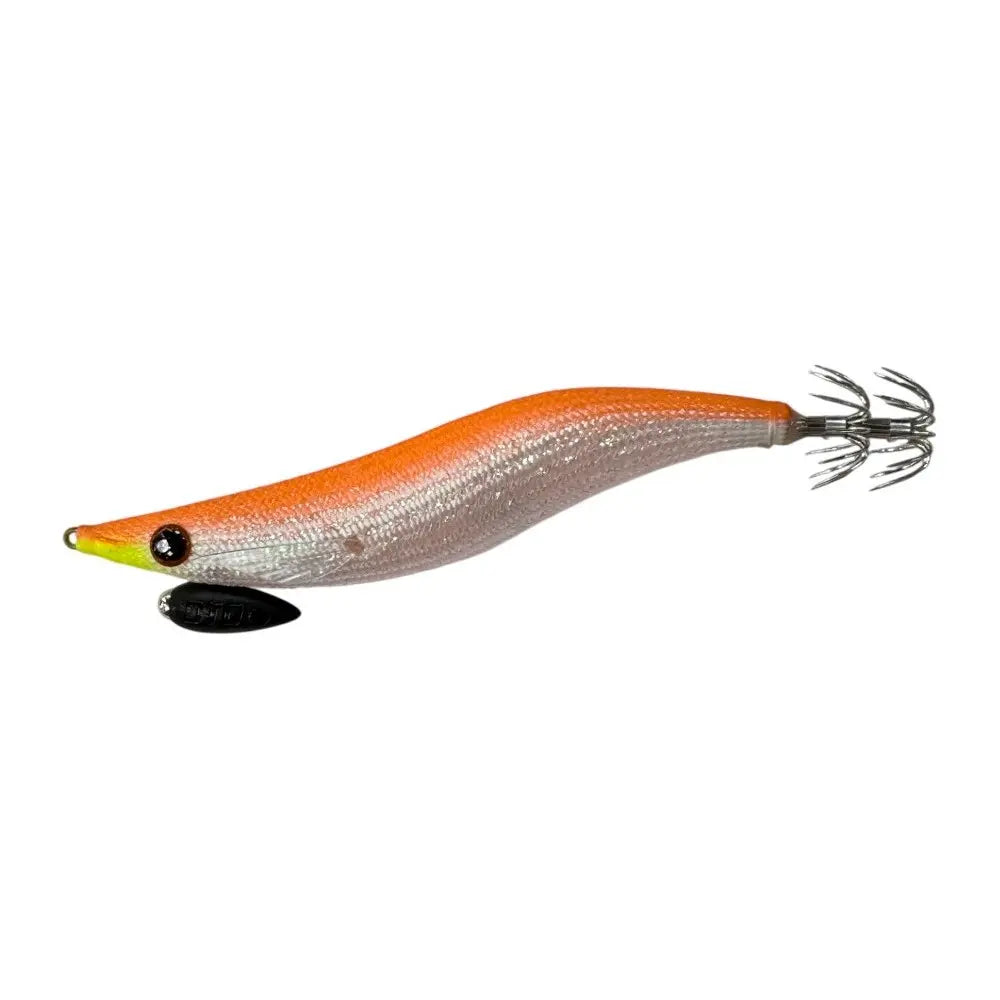 Palhaço DTD Ballistic Diamond Egi 3.0 laranja e prateado para pesca de lulas e chocos, com revestimento refletor e dupla coroa de agulhas.