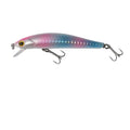 Amostra DTD Gavun 50 Hologram Pearl para pesca LRF e spinning ultraligeiro, com 50 mm, acabamento holográfico rosa e azul, olhos 3D, pala frontal e duas fateixas.