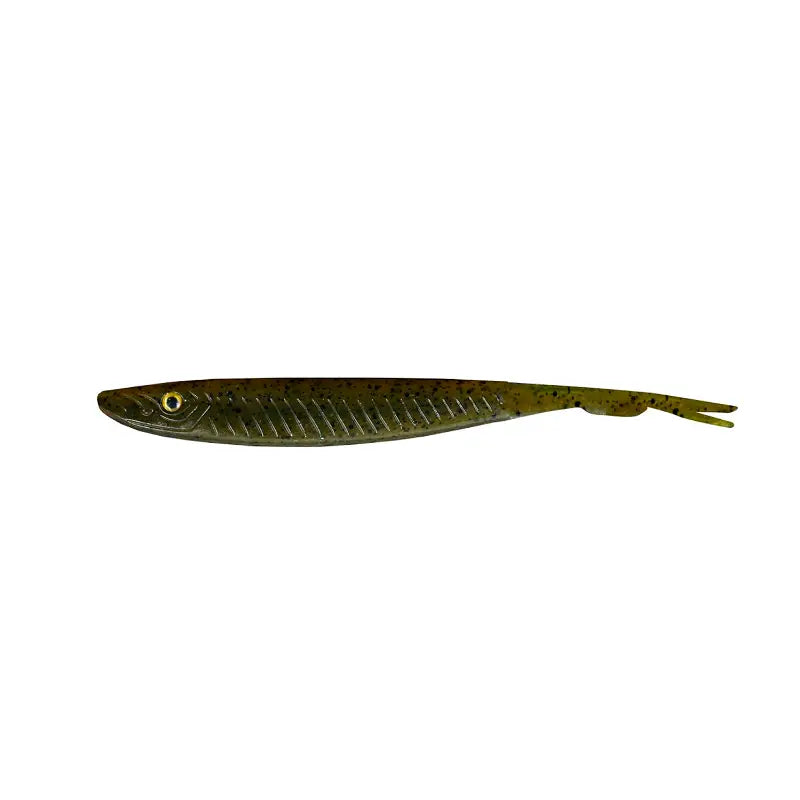 Amostra vinil Fishus Espetit Dead Jerk na cor Green Pumpkin Black Flake para pesca de achigã