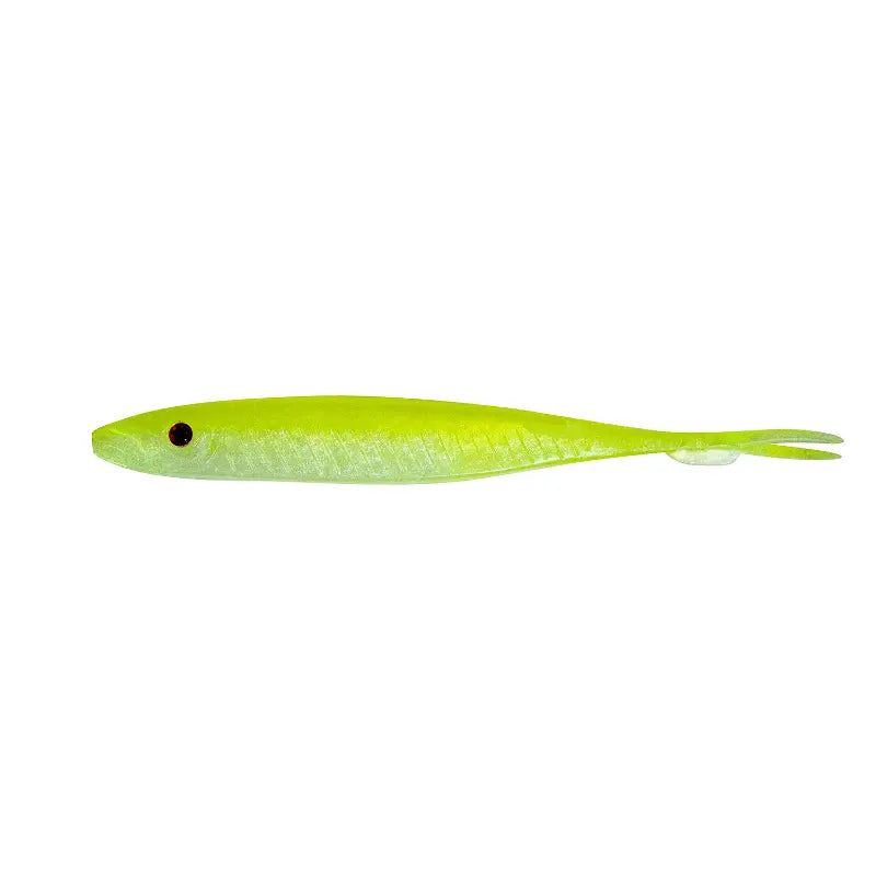 Amostra Fishus Espetit Soft Jerk de 12cm na cor Chartreuse White, ideal para spinning e light game.