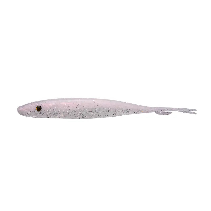 Amostra Fishus Espetit Soft Jerk de 12cm na cor Magic White, com tom perolado e reflexos subtis, ideal para spinning e light game.