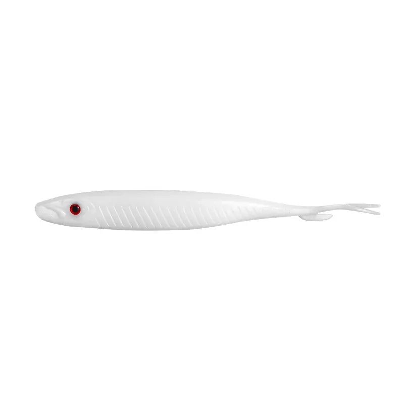 Amostra Fishus Espetit Soft Jerk de 12cm na cor Solid White, com acabamento branco sólido, ideal para spinning e light game.