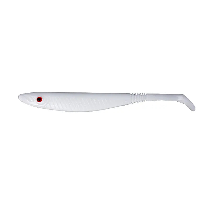 Amostra Fishus Espetit Soft Shad de 10cm na cor Solid White, com acabamento branco sólido, ideal para spinning e light game.