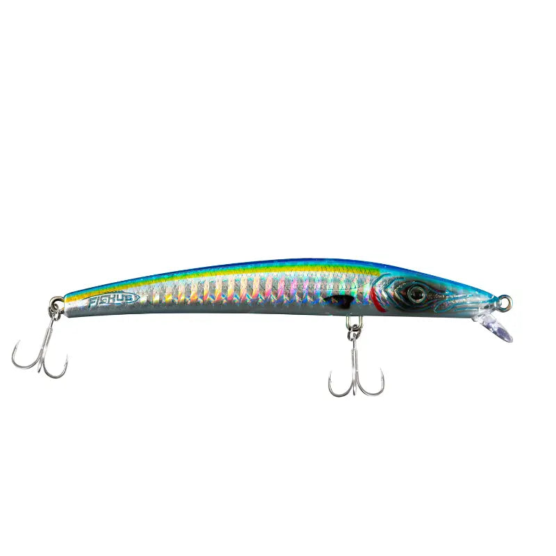 Amostra de pesca Fishus Espetron Long Minnow 110mm e 10.5g, modelo long jerkbait suspending e silencioso em cor BB - Blue Back 