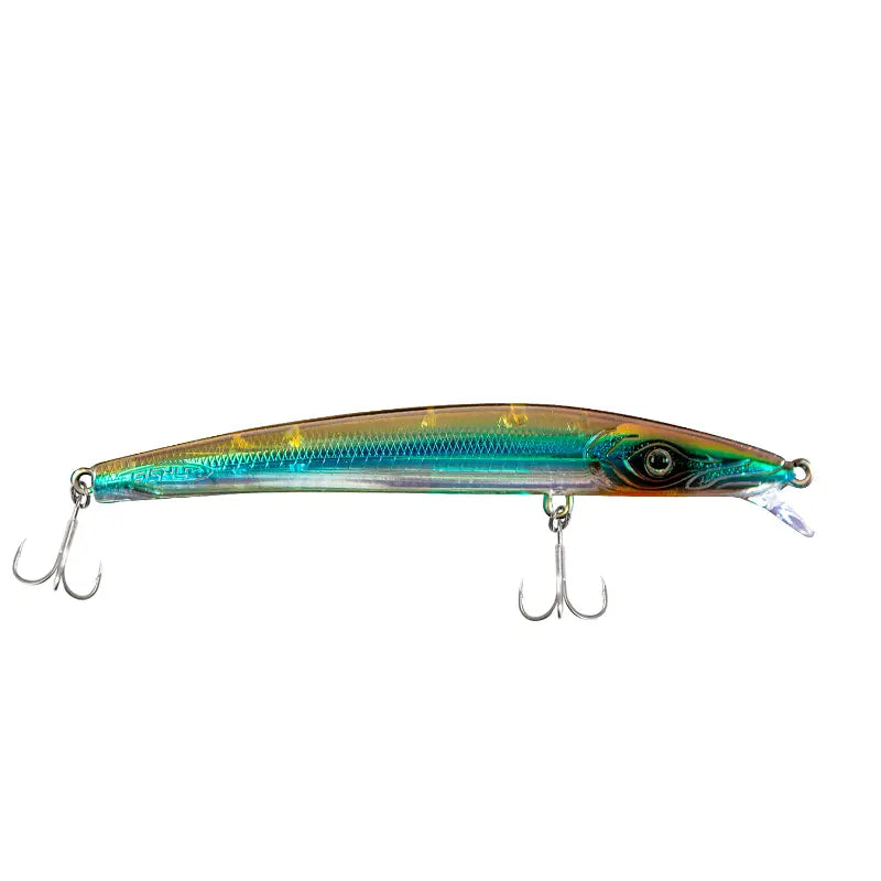 Amostra de pesca Fishus Espetron Long Minnow 110mm e 10.5g, modelo long jerkbait suspending e silencioso em cor SD - Sandeel