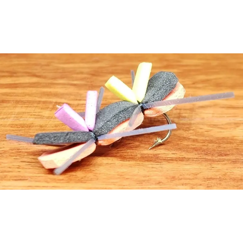 Mosca artificial Chernobyl Hopper de espuma EVA com pernas de borracha e alta visibilidade para pesca de salmonídeos, vista de lado
