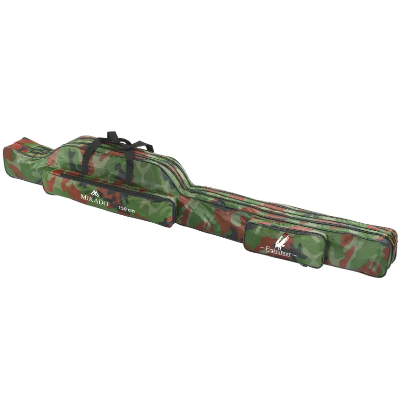Saco porta-canas Mikado camouflage de dois compartimentos para transporte seguro de equipamento de pesca
