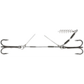 Stinger Mikado Jaws Steel Double 4+6 cm com cabo de aço de 24 kg, duas fateixas 1/0, mola de enroscar e pinos de fixação para vinis de 14 a 18 cm.