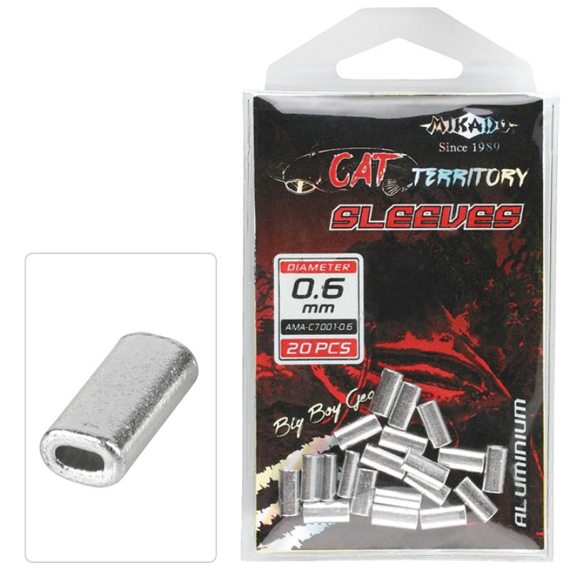 Embalagem de tubos de crimpagem em alumínio Mikado (crimp sleeves) para montagens de siluros e grandes predadores.