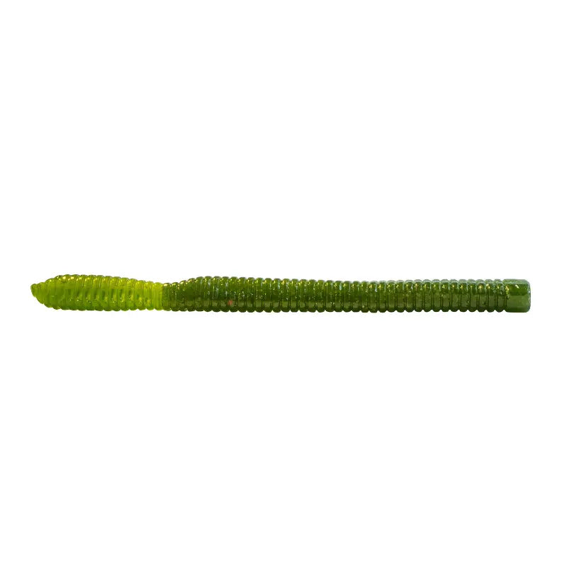 Vinil Fishus Bass Trap na cor Watermelon No Flake (verde melancia sólido, sem brilhos). Silicone macio para montagens finesse.