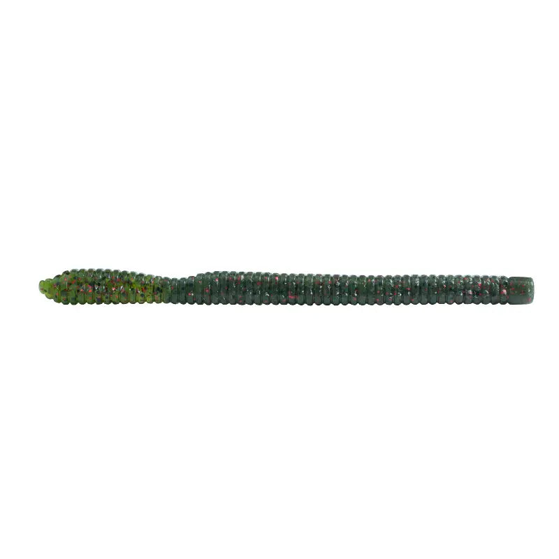 Vinil Fishus Bass Trap na cor Watermelon Red & Black Flake (verde melancia com 'glitter' vermelho e preto).