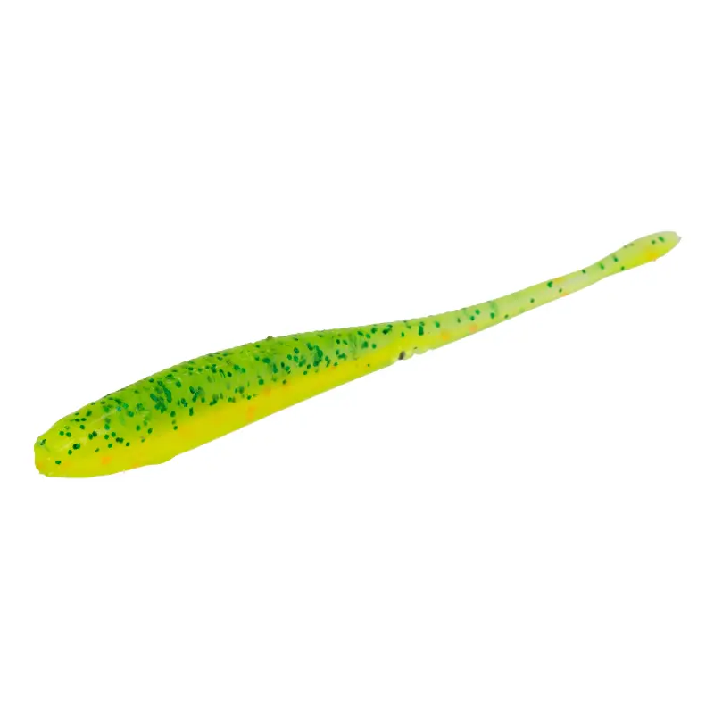 Vinil Mikado M-Craft Mortal Tail 125mm na cor Hot Tiger, amostra de silicone sem cauda com padrão chamativo e contrastante para predadores.